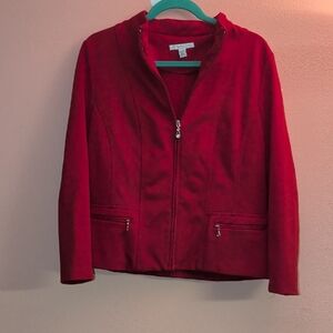 JM Collection Bold Red Zip-Up Blazer